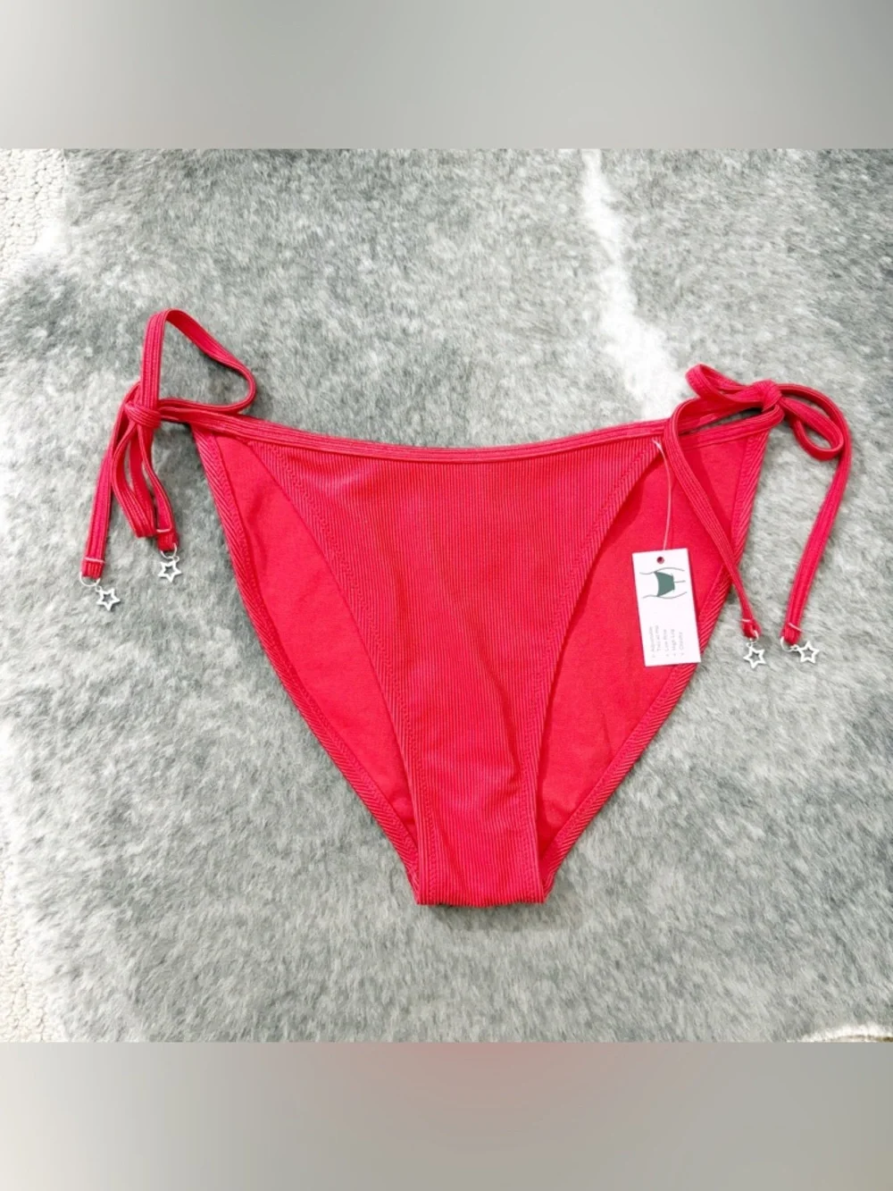 NWT Wild Fable Side Tie Shiny Ribbed Low-Rise High Leg Cheeky Bikini Bottoms S - Picture 2 of 12